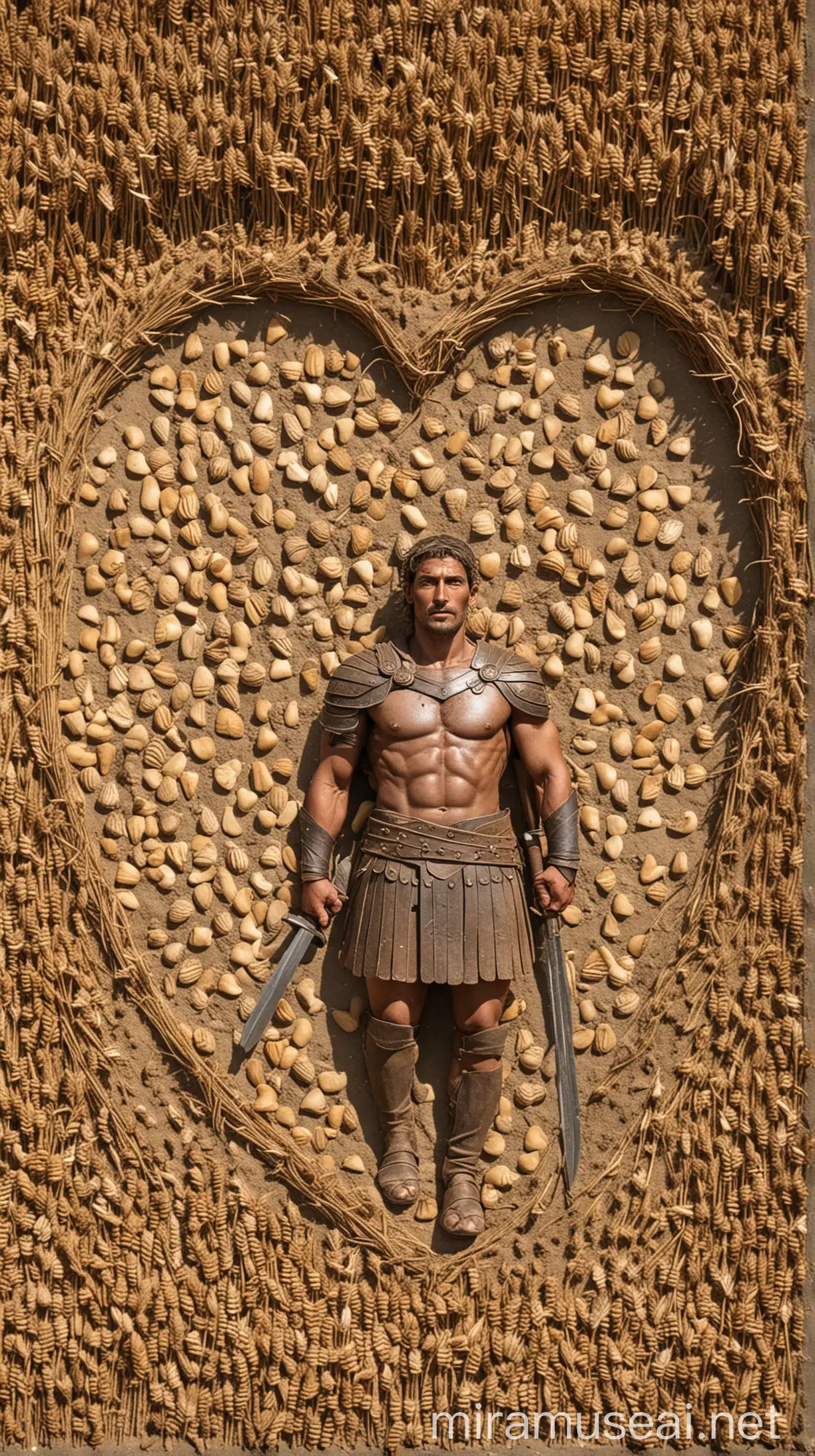 A warrior fortified himself in the heart of the field fill with lentiles in ancient world 