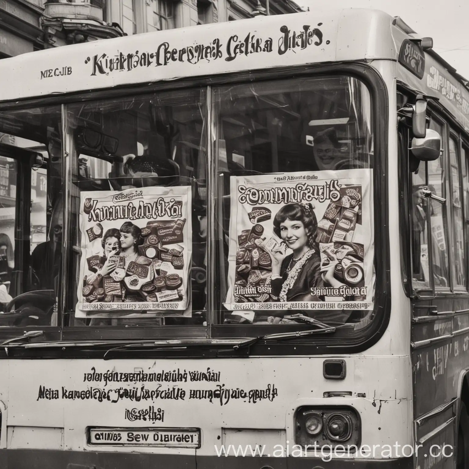 реклама конфет и шоколадок  «КОММУНАРКА» на автобусе