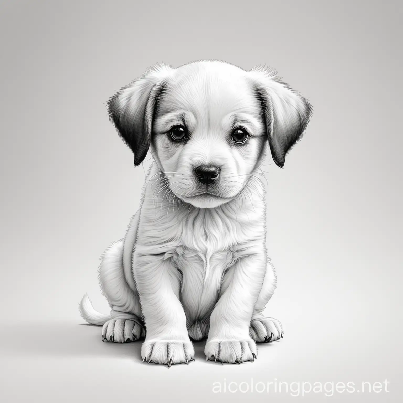 puppy, Coloring Page, black and white, line art, white background, Simplicity, Ample White Space