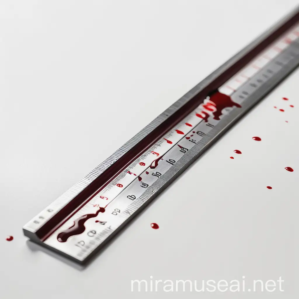 Bloodied Steel Ruler on Clean Surface