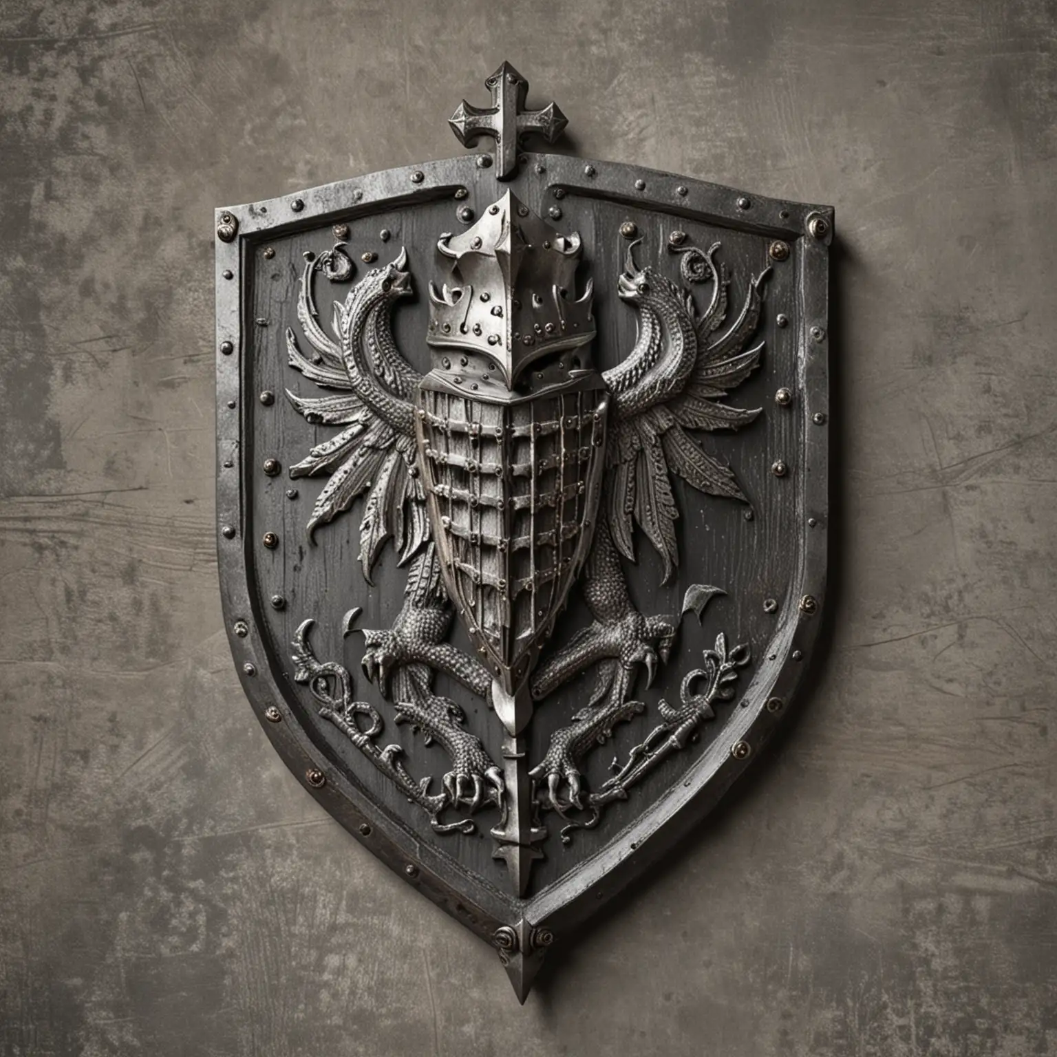 один реалистичный железный средневековый герб рыцаря