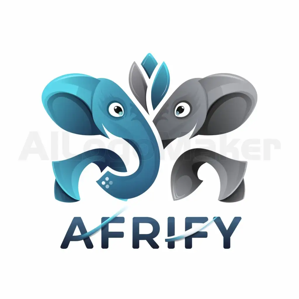 a logo design,with the text "Afrify", main symbol:can you generate an image Linked Elephants Two elephants, one grey and one blue (representing investors and entrepreneurs), with their trunks intertwined.,Moderate,clear background
