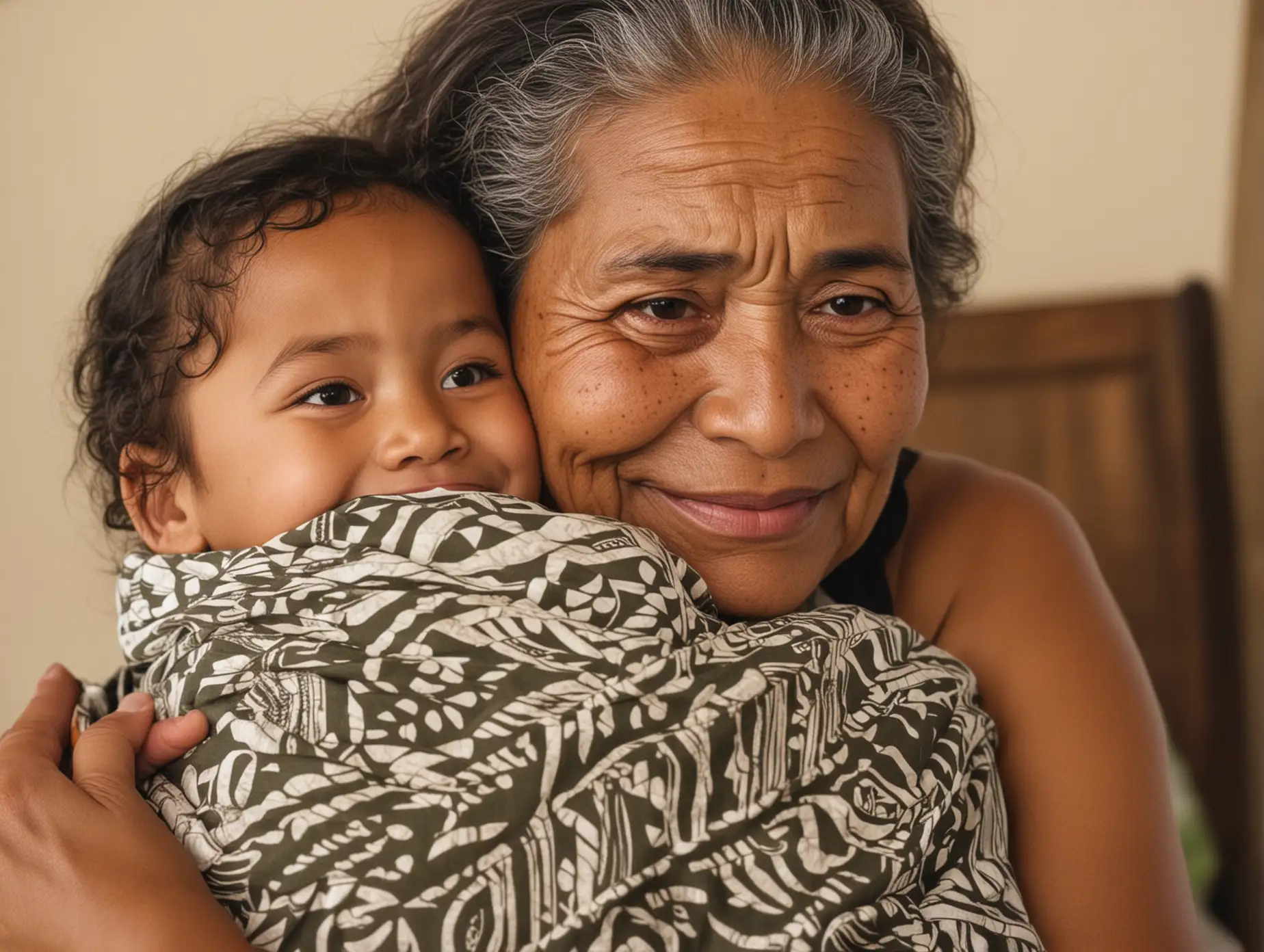 samoan grandmother hugging child



