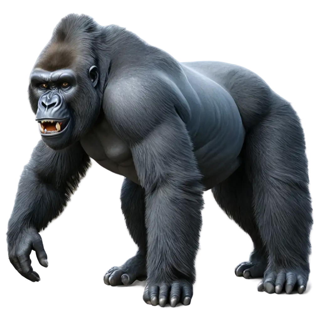 create a gorilla with a silver back and long teeth