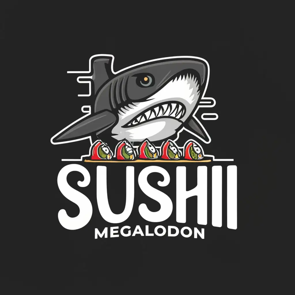 LOGO-Design-For-Sushi-Megalodon-Fierce-Shark-Symbol-for-Restaurant-Branding