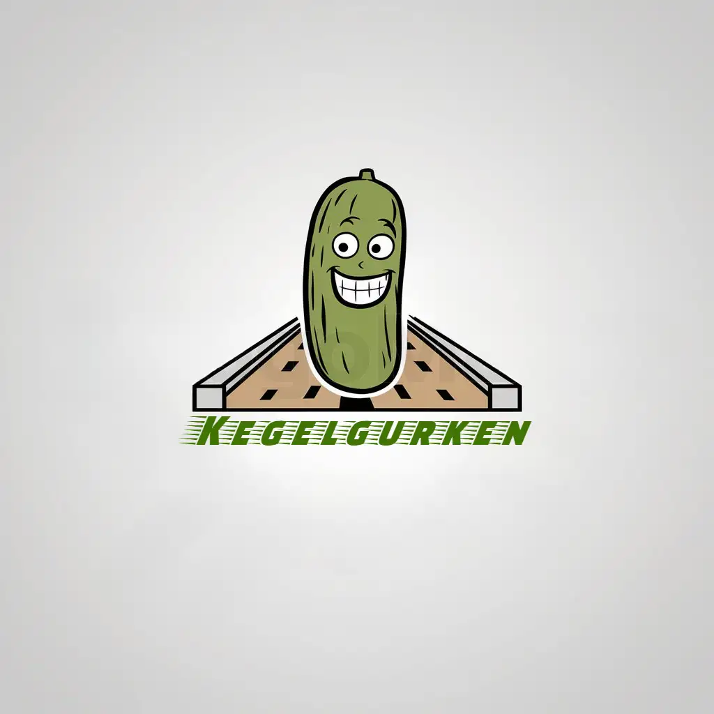 a logo design,with the text "cucumber kegel", main symbol:Gurke mit lustigem Gesicht auf einer Kegelbahn,Minimalistic,clear background