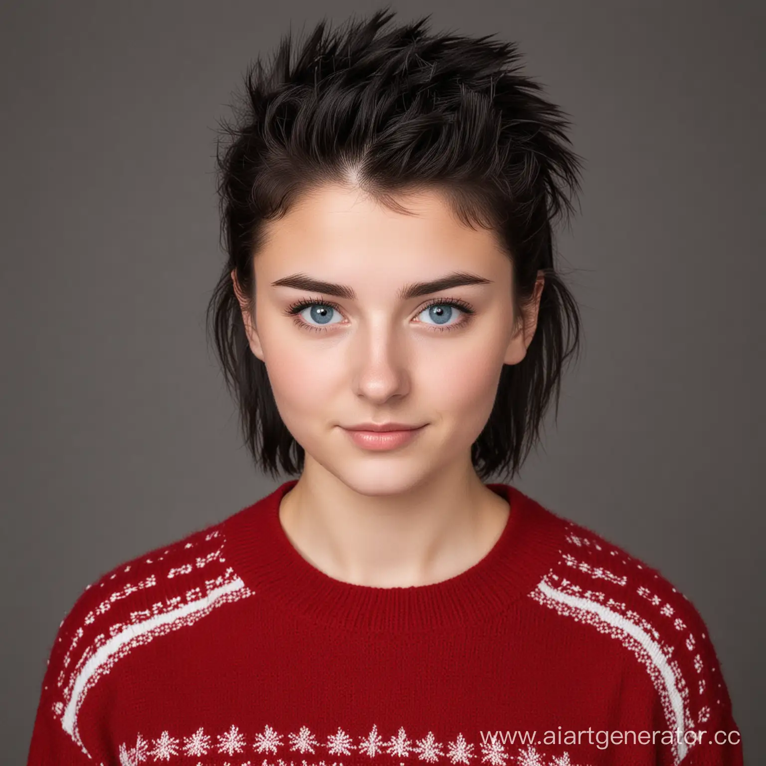 Teenage-Girl-with-Hedgehog-Haircut-in-Red-Sweater-Portrait