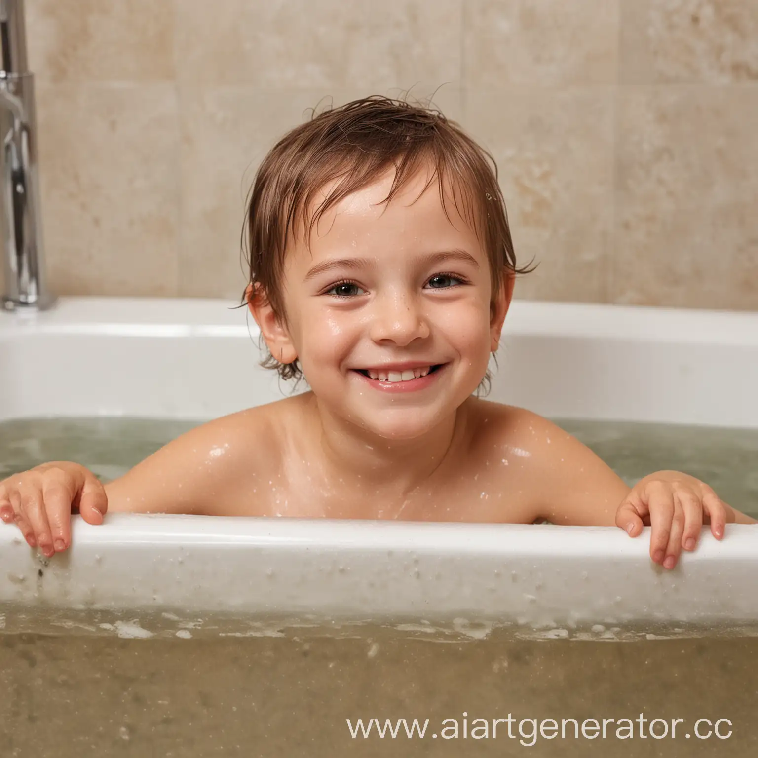 Ребенок улыбается, купается в ванне