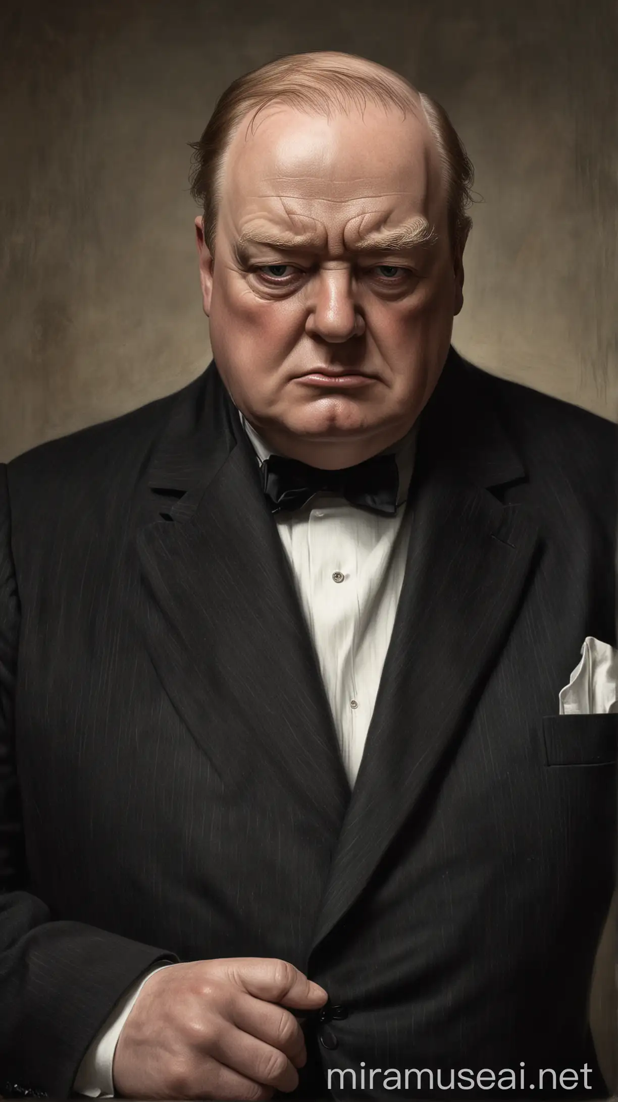 A final image of Churchill, his gaze steely and determined, a reminder that even in the face of adversity, leaders must make difficult choices for the greater good. hyper realistic