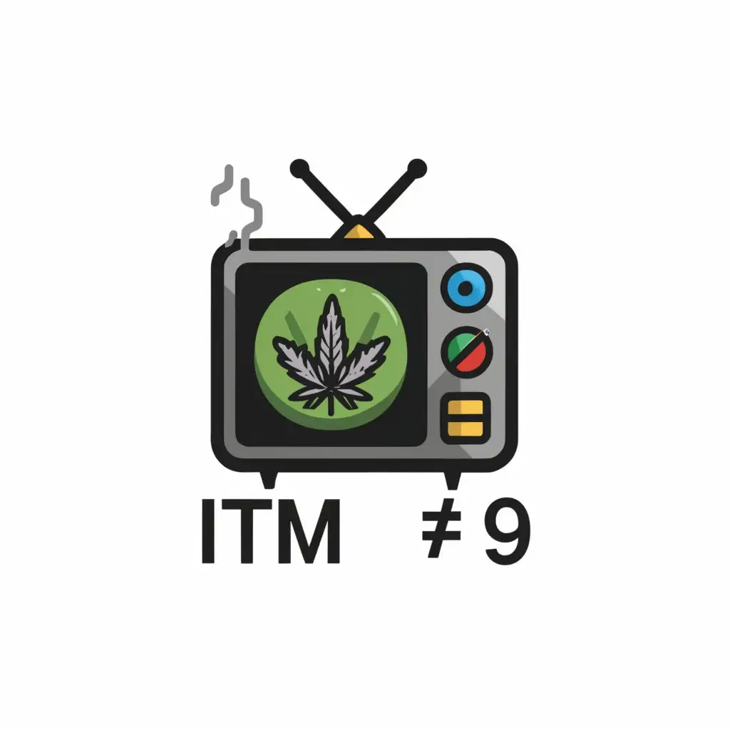 a logo design,with the text "iTm # 9", main symbol:tv , gaming controller, grey smoke, weed leaf,Moderate,clear background