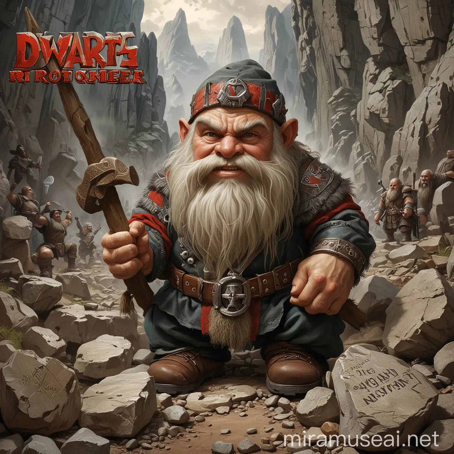 propaganda that promotes a dwarf nation with words saying for rock and stone!


