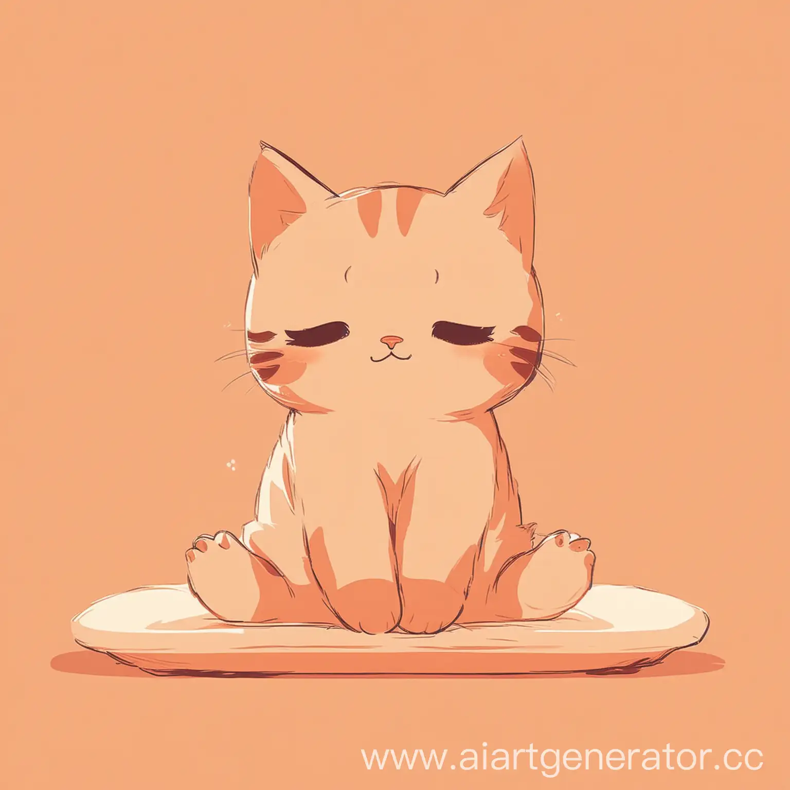 минималистический котик делает массаж, аниме, тёплый цвет

