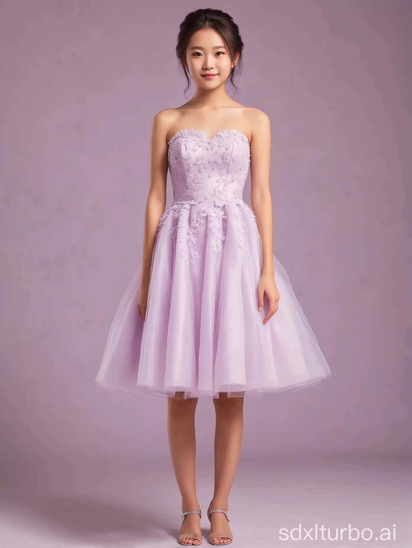 Japanese-Girl-in-Elegant-Light-Violet-Strapless-Wedding-Dress