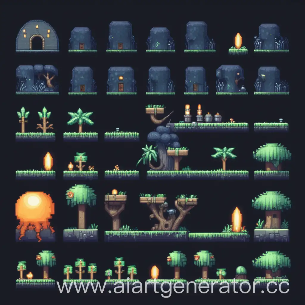 Pixelated-Atmospheric-2D-Game-Sprites-in-Dark-Style-for-Front-and-Background