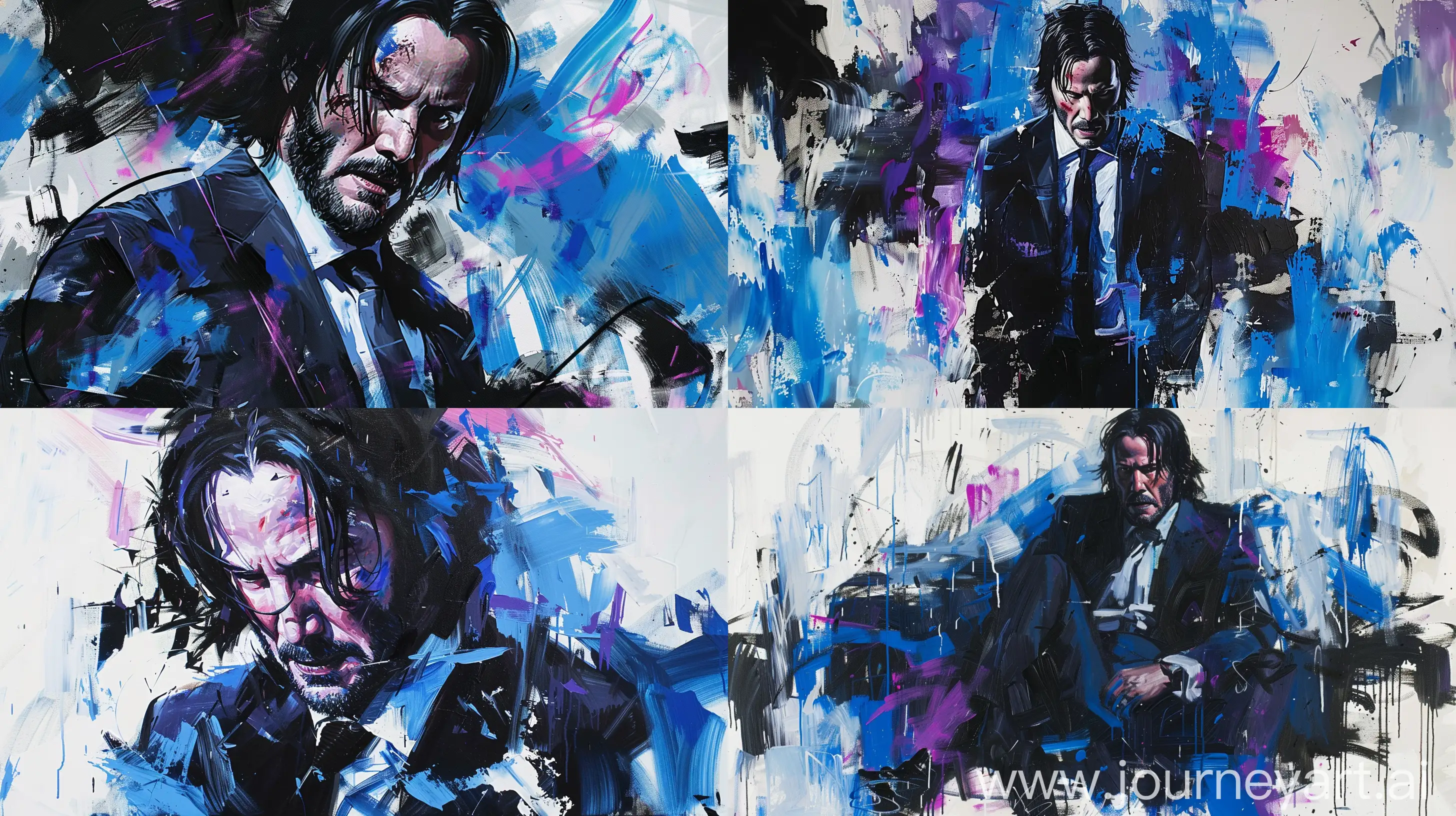 Dynamic-Oil-Painting-of-John-Wick-in-Blue-Black-and-Pink-Palette