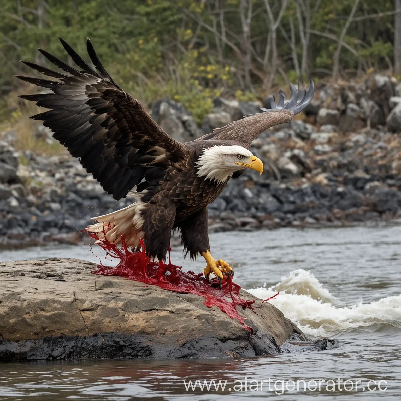 Разбившись о скалу, орёл обогрел кровью берег реки Ироваде.