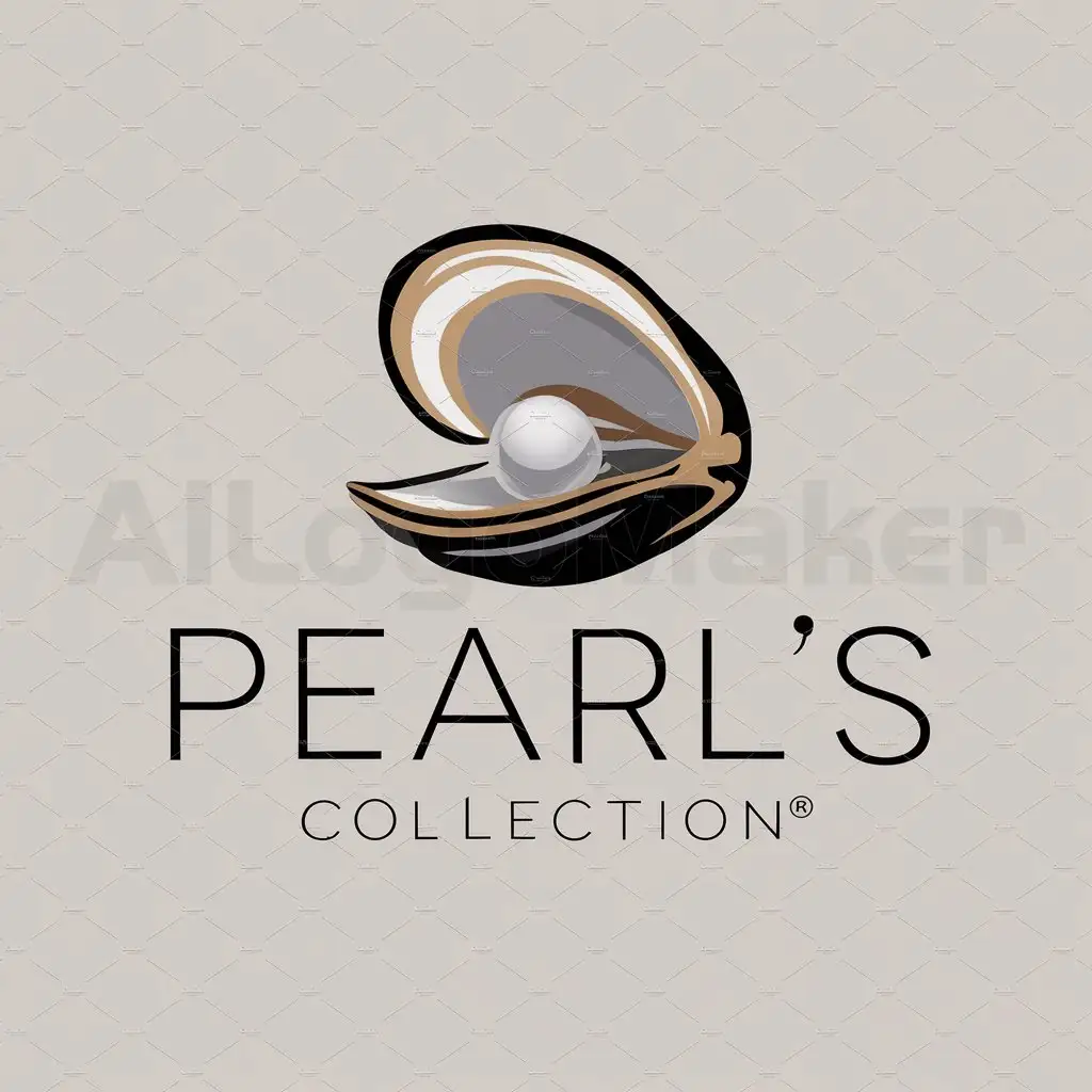 a logo design,with the text "PEARL'S COLLECTION", main symbol:A LUXURY FEEL WITH AN OYSTER AND PEARL COLOURS GOLD, BLACK, GREY,Moderate,be used in Others industry,clear background