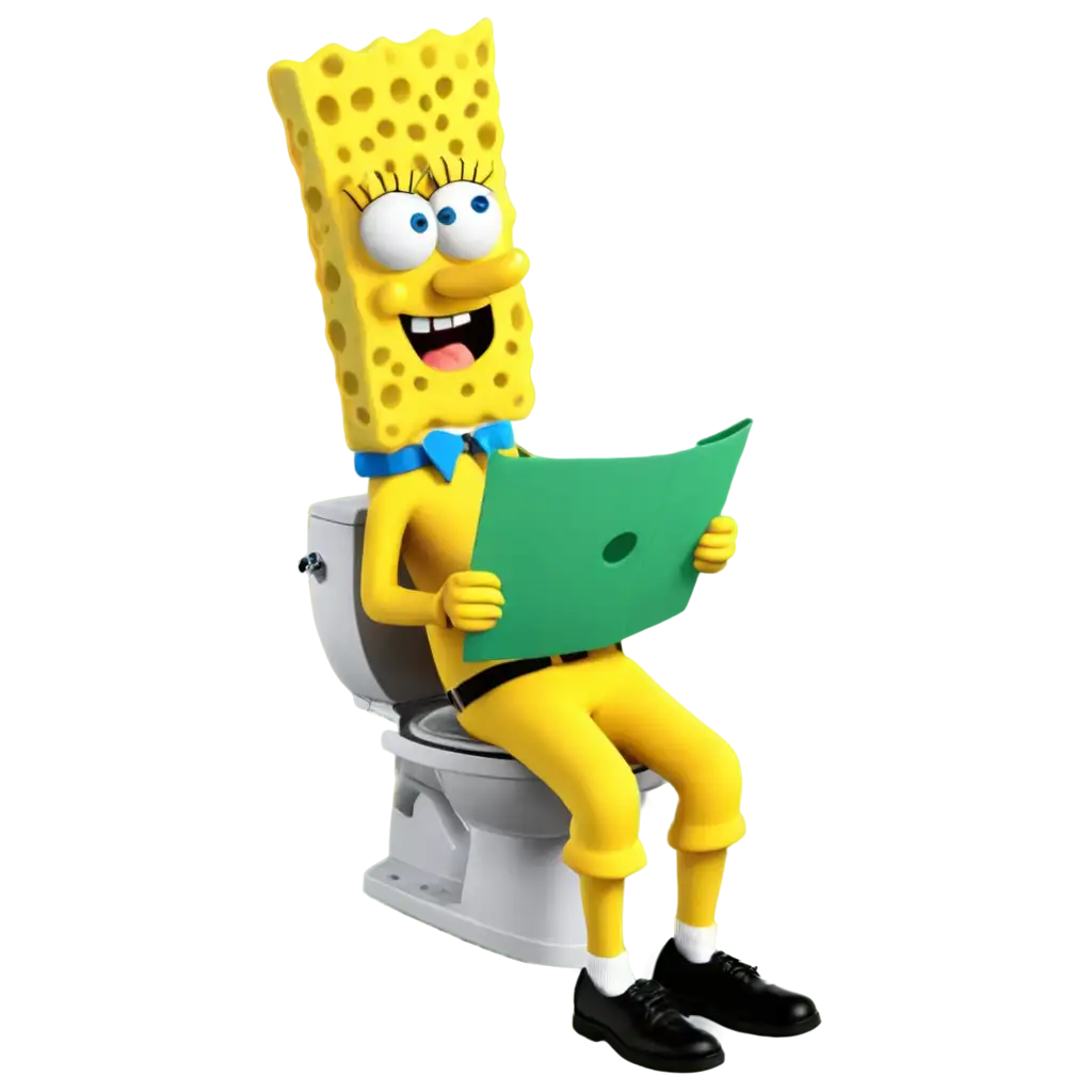 bob sponge sitting in the toilet making shit
