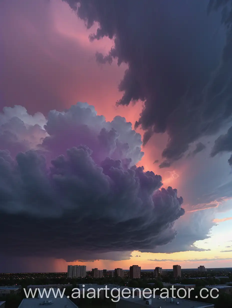 Captivating-Sunset-Dark-Gray-Clouds-Pierced-by-Sunlight-in-Summer-Storm