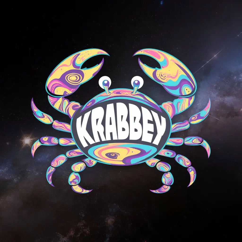 Psychedelic Space Crab Logo Krabbey in Cosmic Vortex
