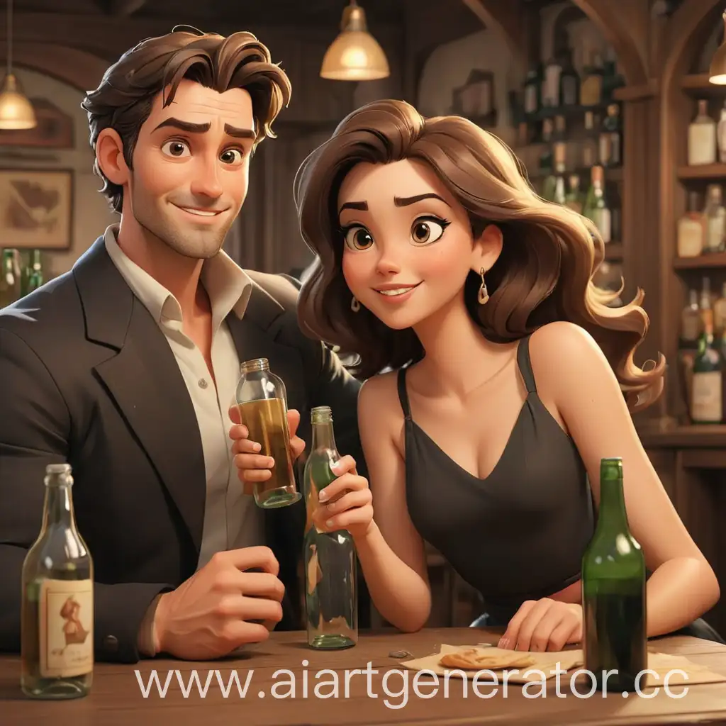 Cartoon-Couple-Toasting-with-Bottles