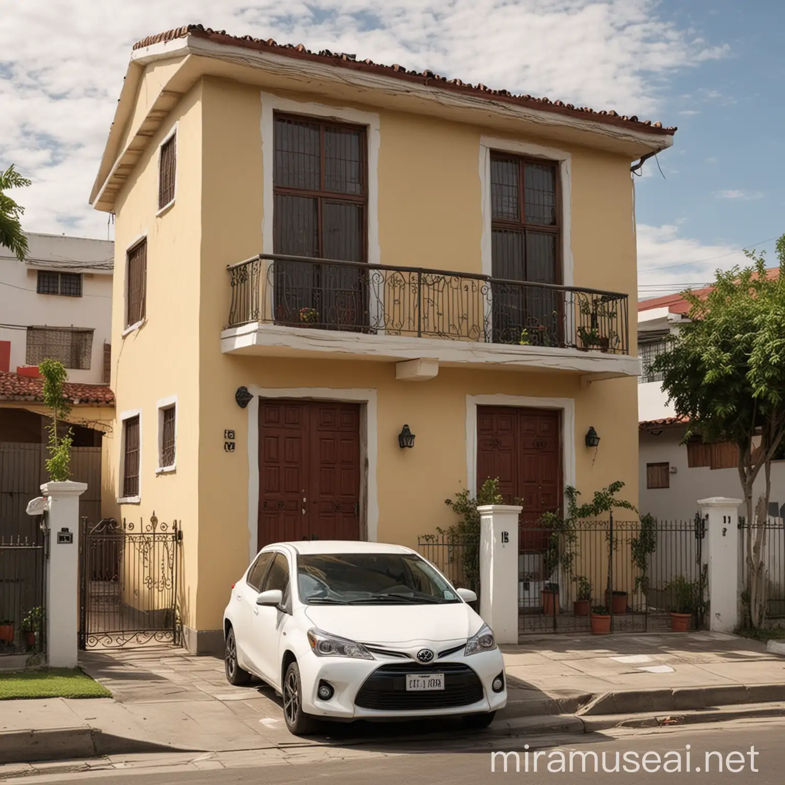 Middle Class Peruvian House with White Toyota Yaris Car