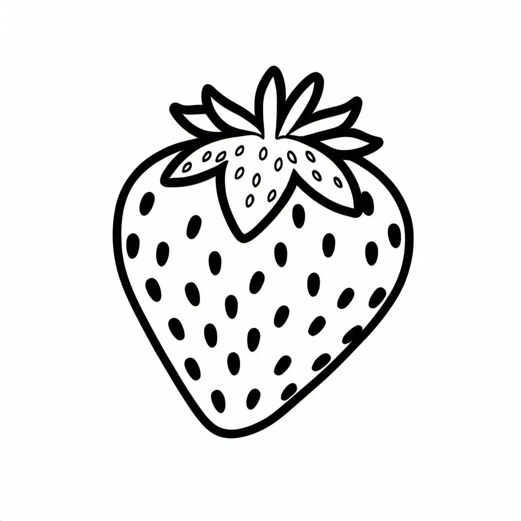 Simple strawberry drawing, Coloring Page, black and white, line art, white background, Simplicity, Ample White Space. The background of the coloring page is plain white to make it easy for young children to color within the lines. The outlines of all the subjects are easy to distinguish, making it simple for kids to color without too much difficulty