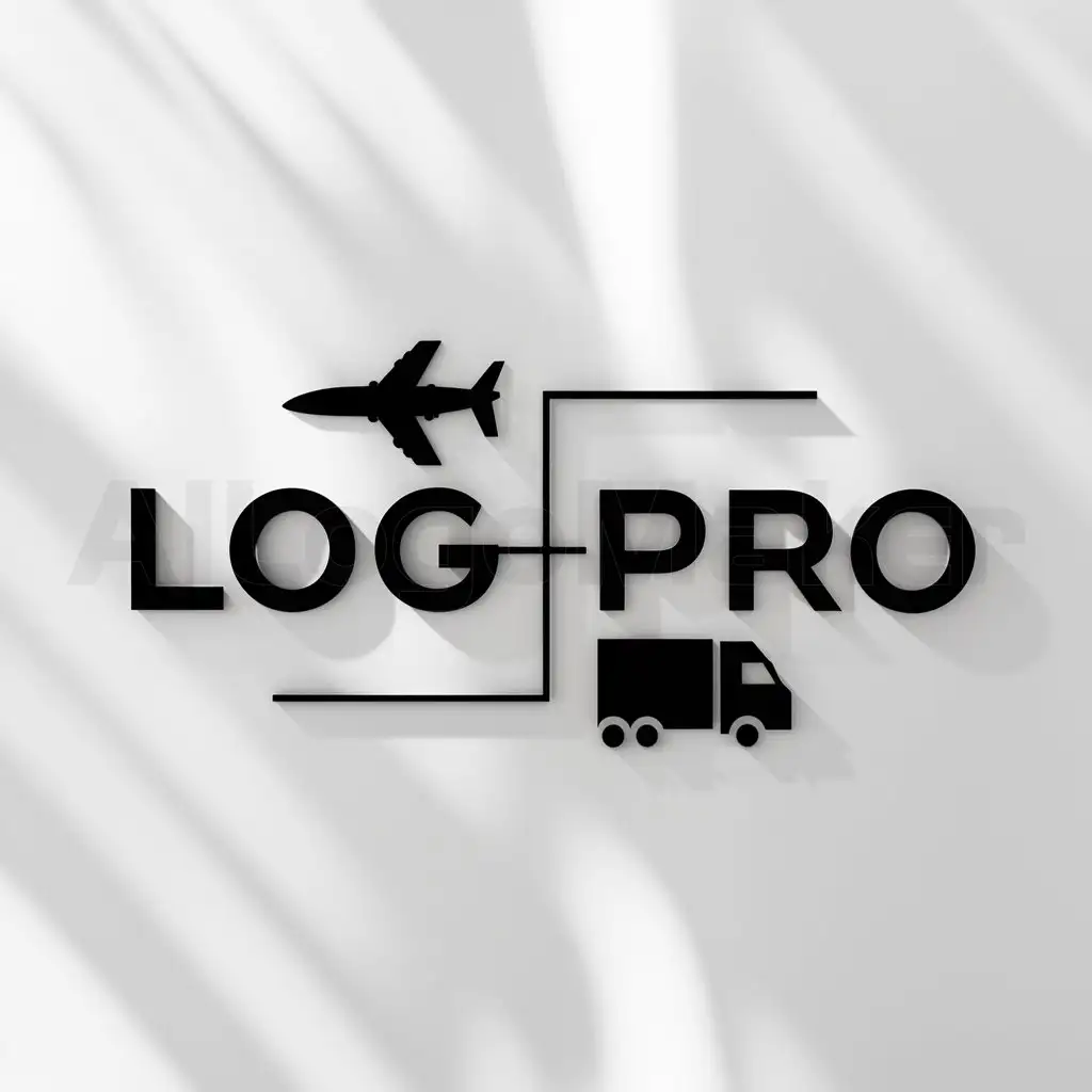 a logo design,with the text "LogPro", main symbol:Plane, truck,Minimalistic,clear background