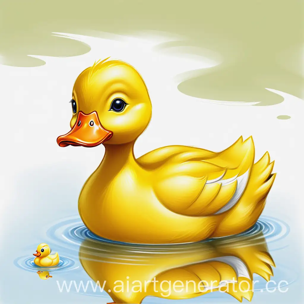 милая желтая утка, простой детский рисунок для детской книги