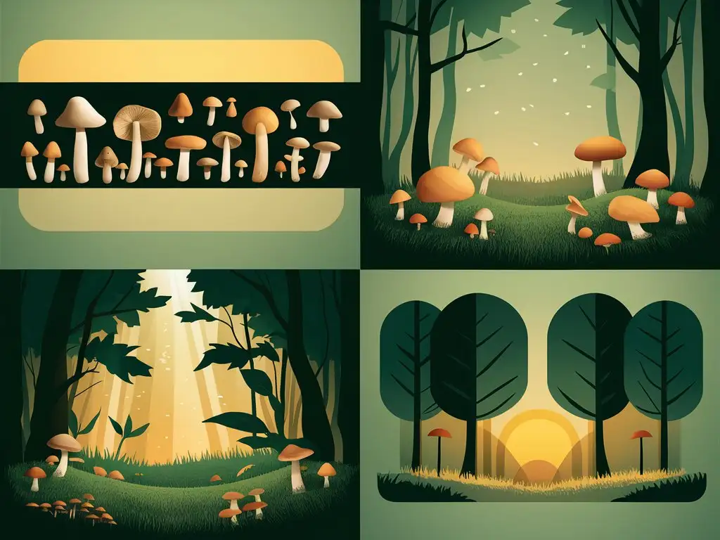 Minimalist-Forest-Mushroom-Scenes-with-Light-Green-and-Yellow-Color-Palette