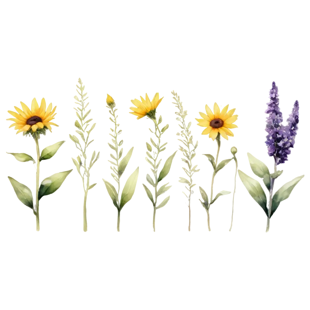 Flowers Wildflowers Aquarell leaves plants lavender Sunflower