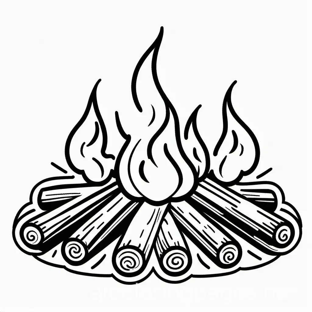 simple cute campfire, Coloring Page, black and white, line art, white background, Simplicity, Ample White Space. The background of the coloring page is plain white to make it easy for young children to color within the lines. The outlines of all the subjects are easy to distinguish, making it simple for kids to color without too much difficulty