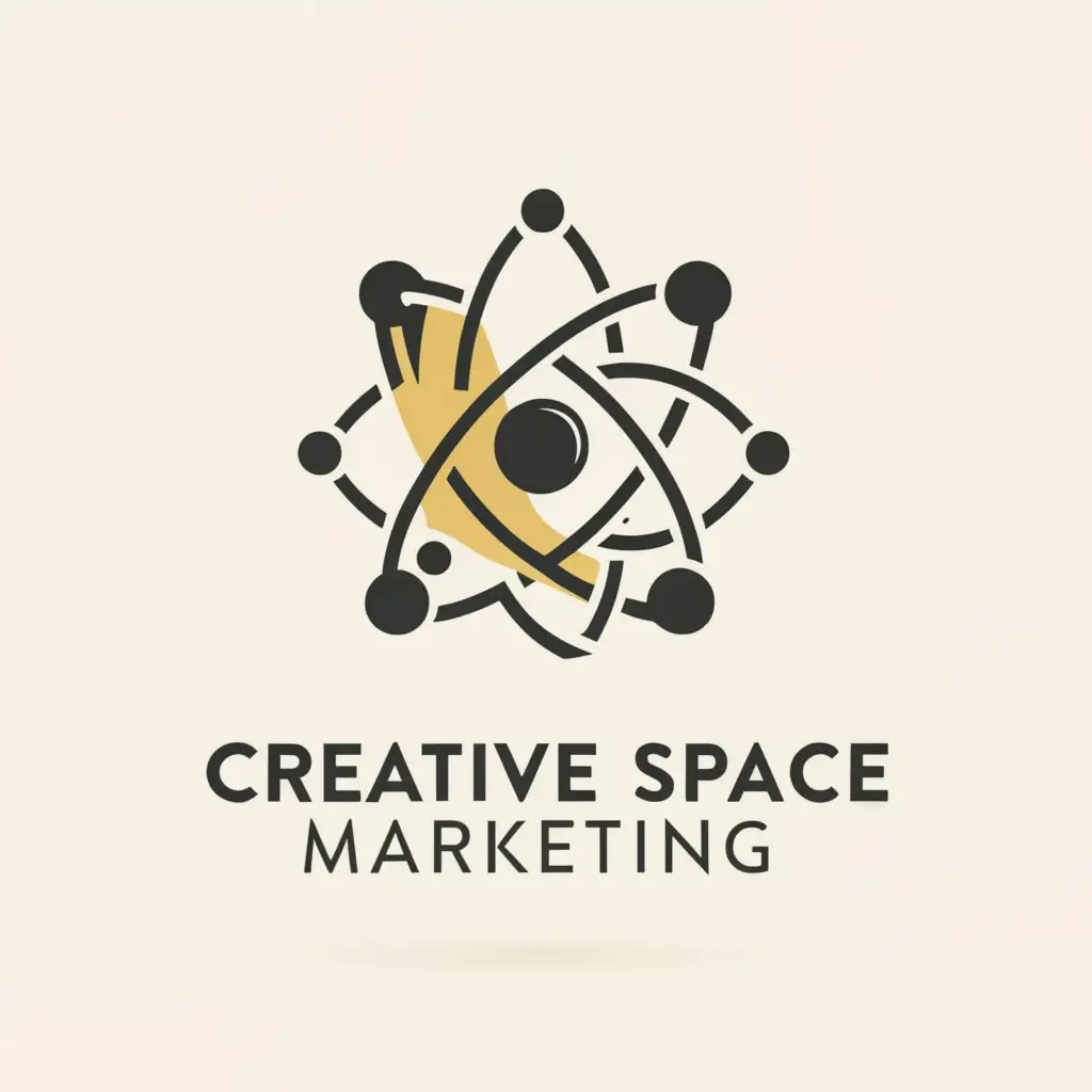 a logo design,with the text "Creative Space Marketing", main symbol:An atom,Minimalistic,clear background