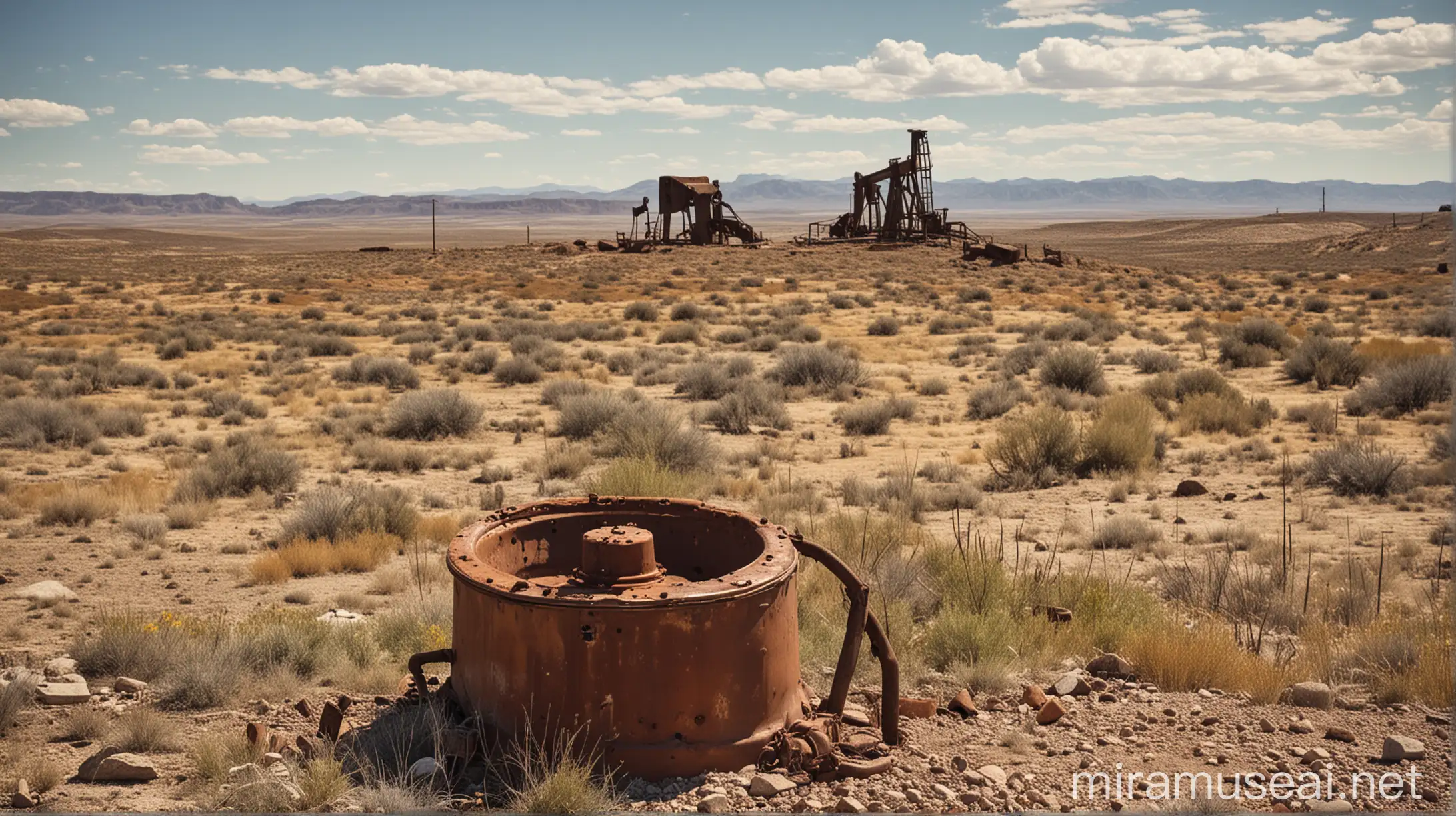 Rusty Abandoned Oil Well Cap in Western US Landscape