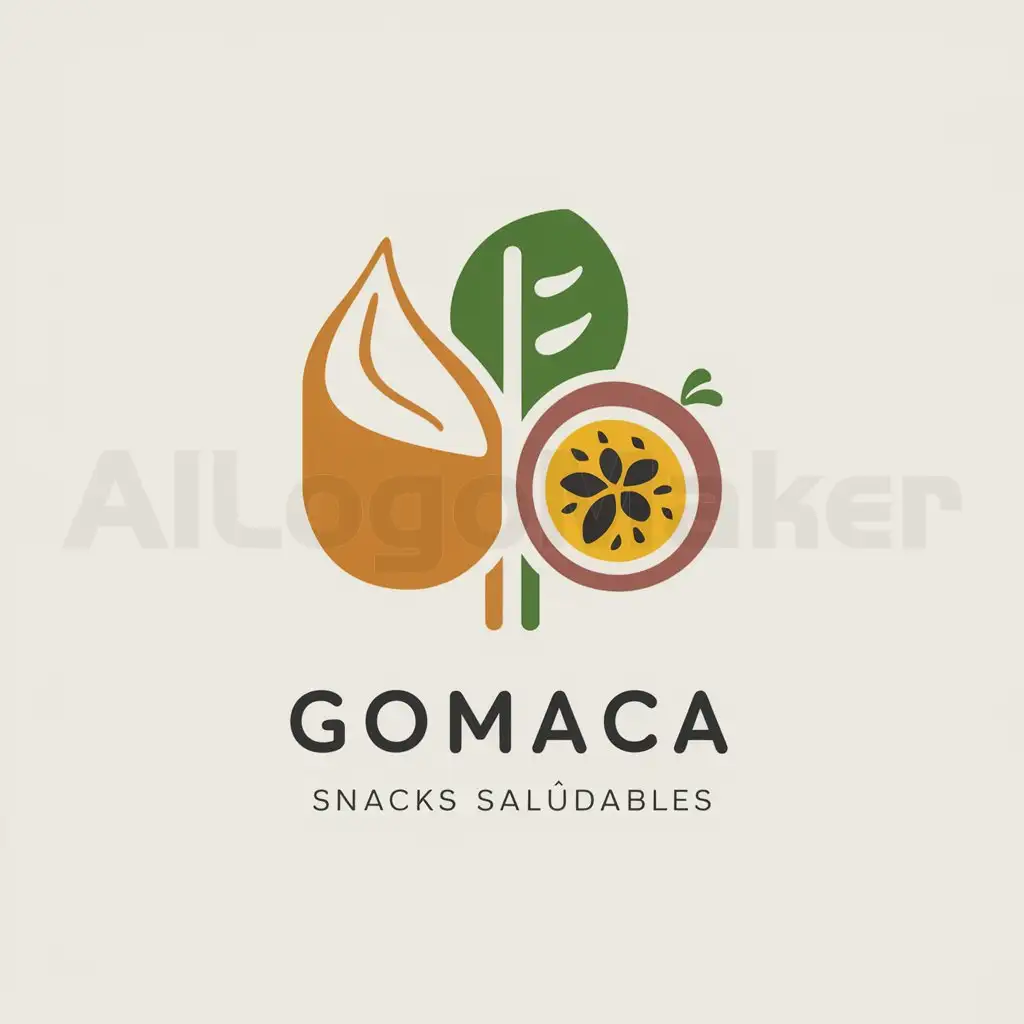 a logo design,with the text "GOMACA snacks saludables", main symbol:dulce, espinaca y maracuya amarilla,Minimalistic,clear background