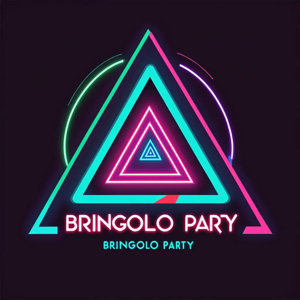 logo for the music festival called BRINGOLO PARTY, with a triangle, in neon mode