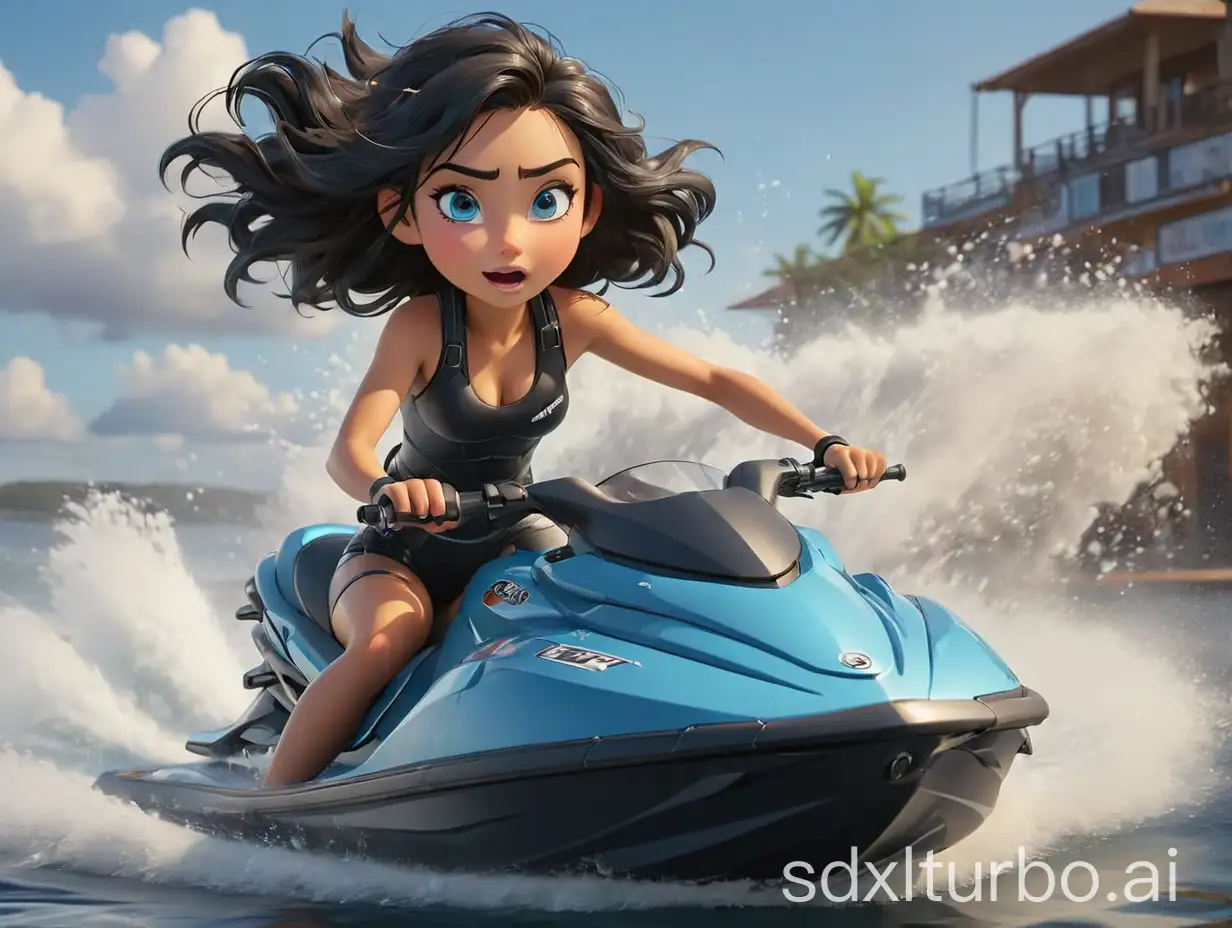 Stunning-3D-Cartoon-Adventurous-Woman-Riding-Jet-Ski-in-Australia