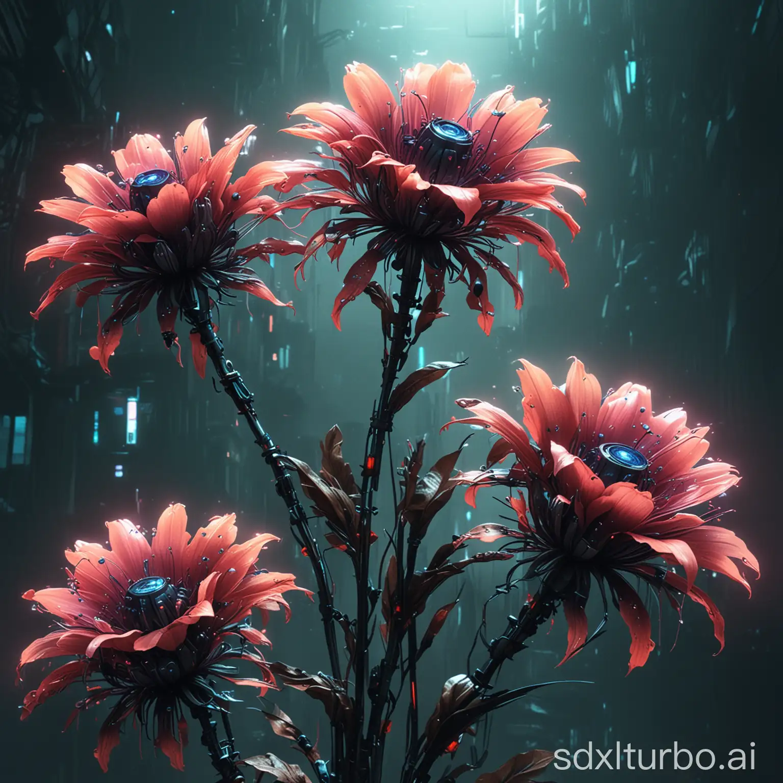 Cyberpunk style flowers