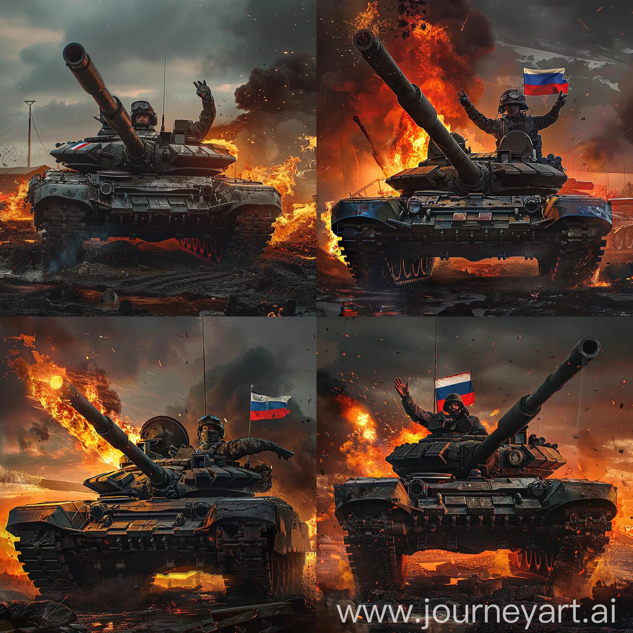 Burning-American-Abrams-Tank-with-Russian-Tricolor-Patch-and-Z