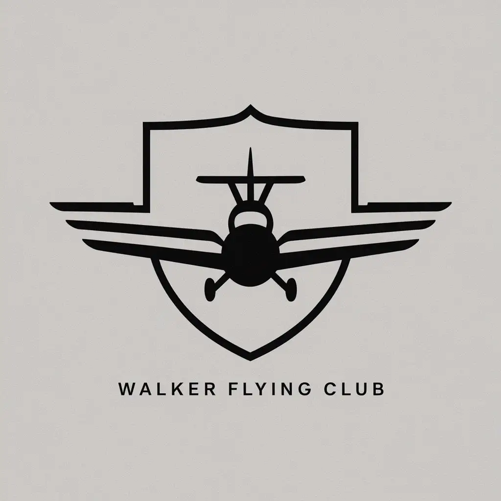 a logo design,with the text "Walker Flying Club", main symbol:minimalist-style logo for our club. The logo should incorporate a shield with an airplane or a set of pilot's wings; open to other artistic ideas. Preferred colors black. Must be logo on a white background,Moderate,clear background