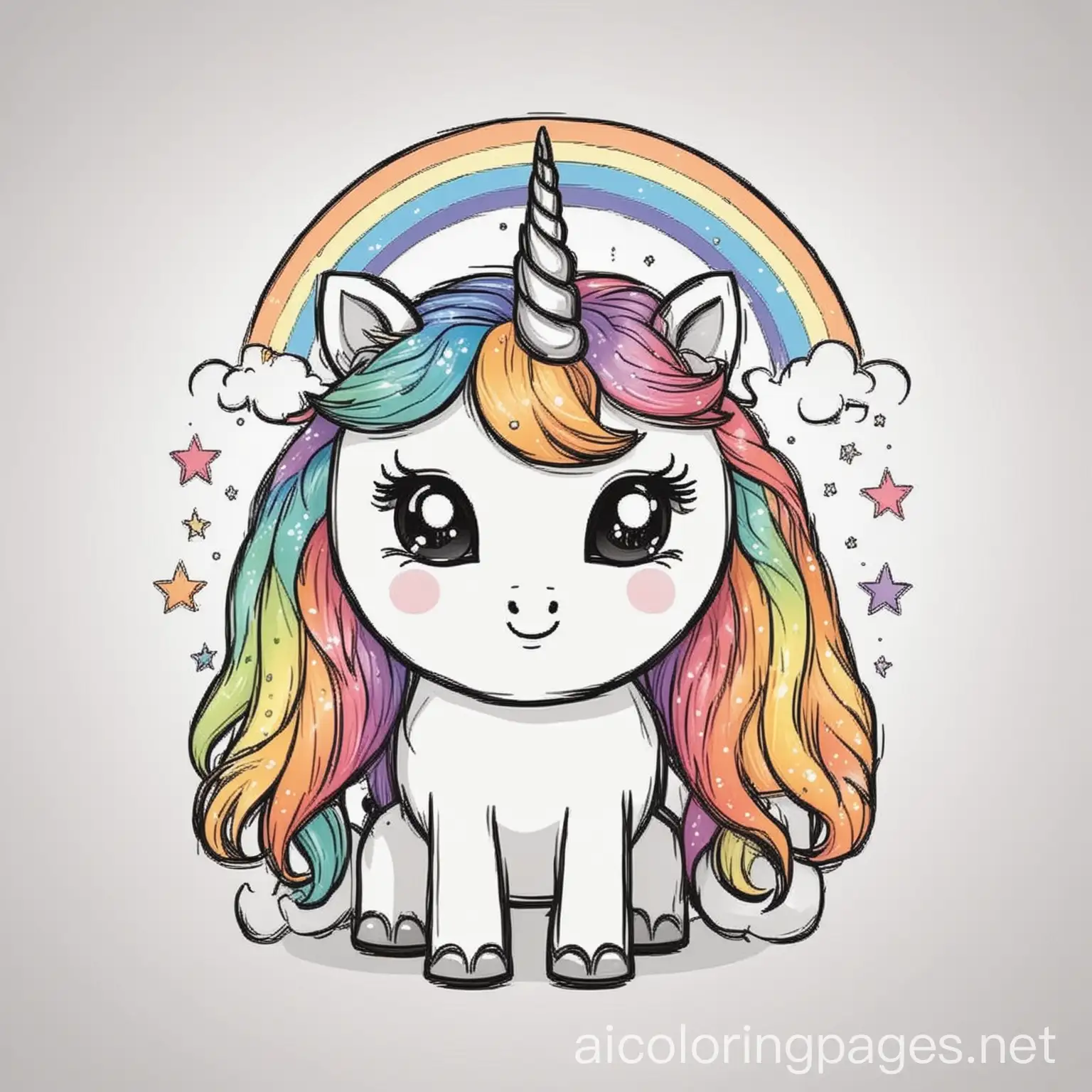 Adorable-Unicorn-Coloring-Page-with-Rainbow-Mane-for-Kids