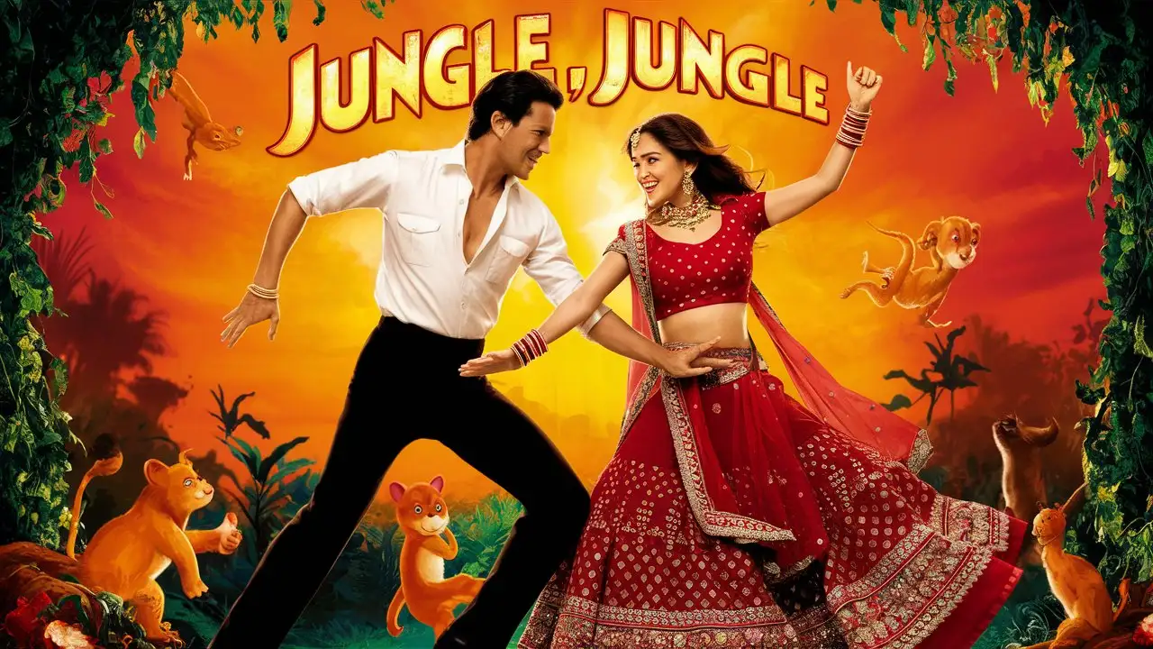Create a Bollywood movie poster and have a title : "Jungle, Jungle "
