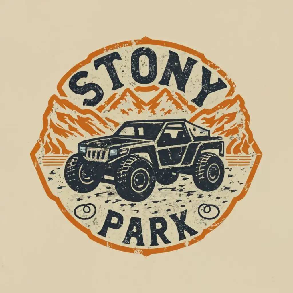 a logo design,with the text "Stony", main symbol:OHV park, vintage distressed look, ATV or fourwheeler,Moderate,be used in Entertainment industry,clear background