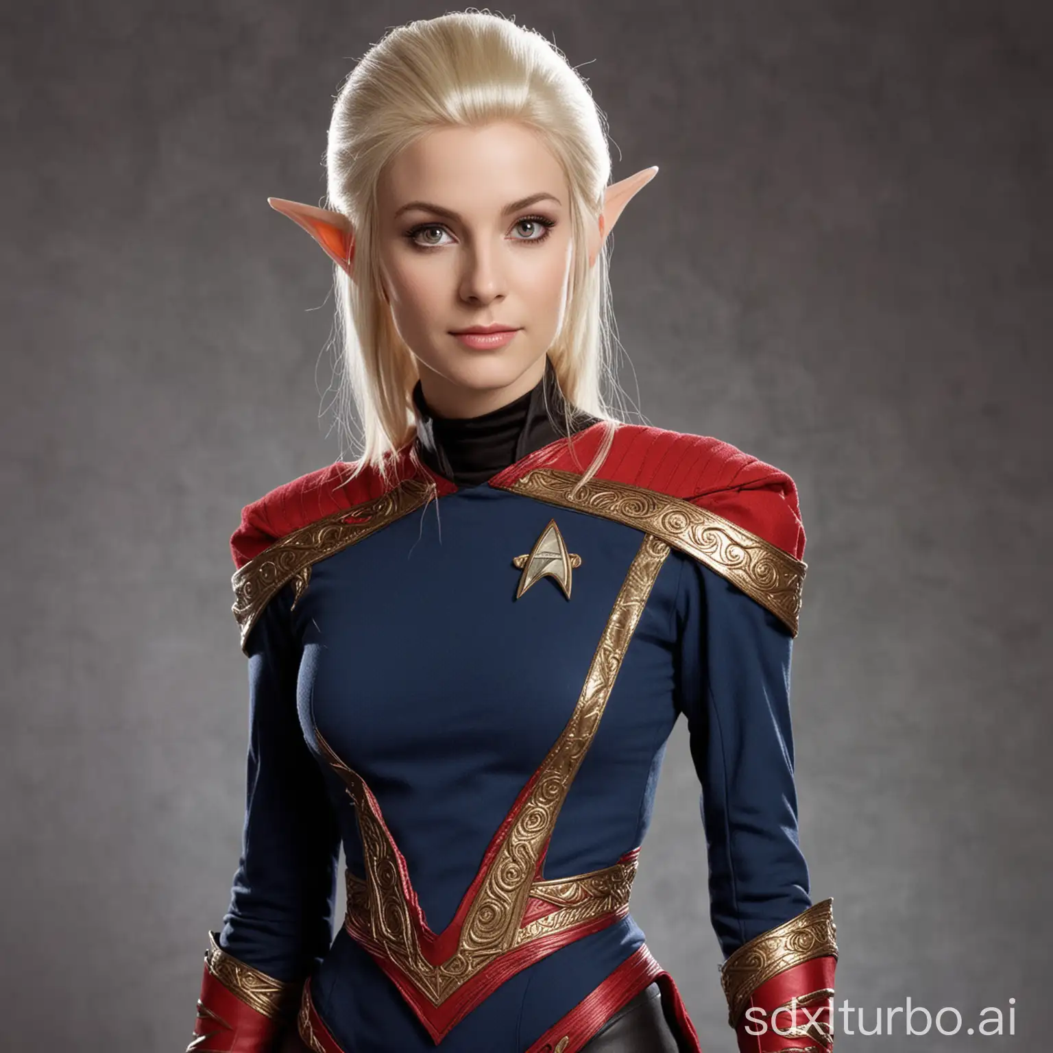 a high elf princess in a star trek the next generation costume
