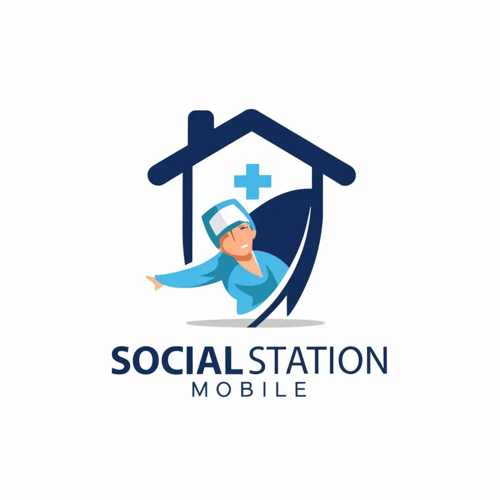 a logo design,with the text "Social Station Mobile GmbH", main symbol:Nursy coming in your house,Moderate,be used in health service industry,clear background