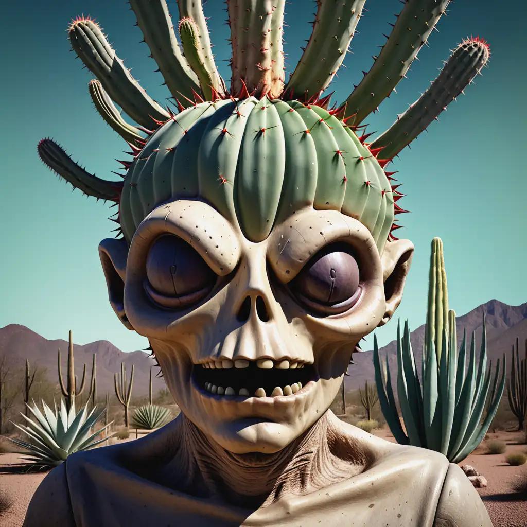 Monstrous Head with Agave Cactus Growth