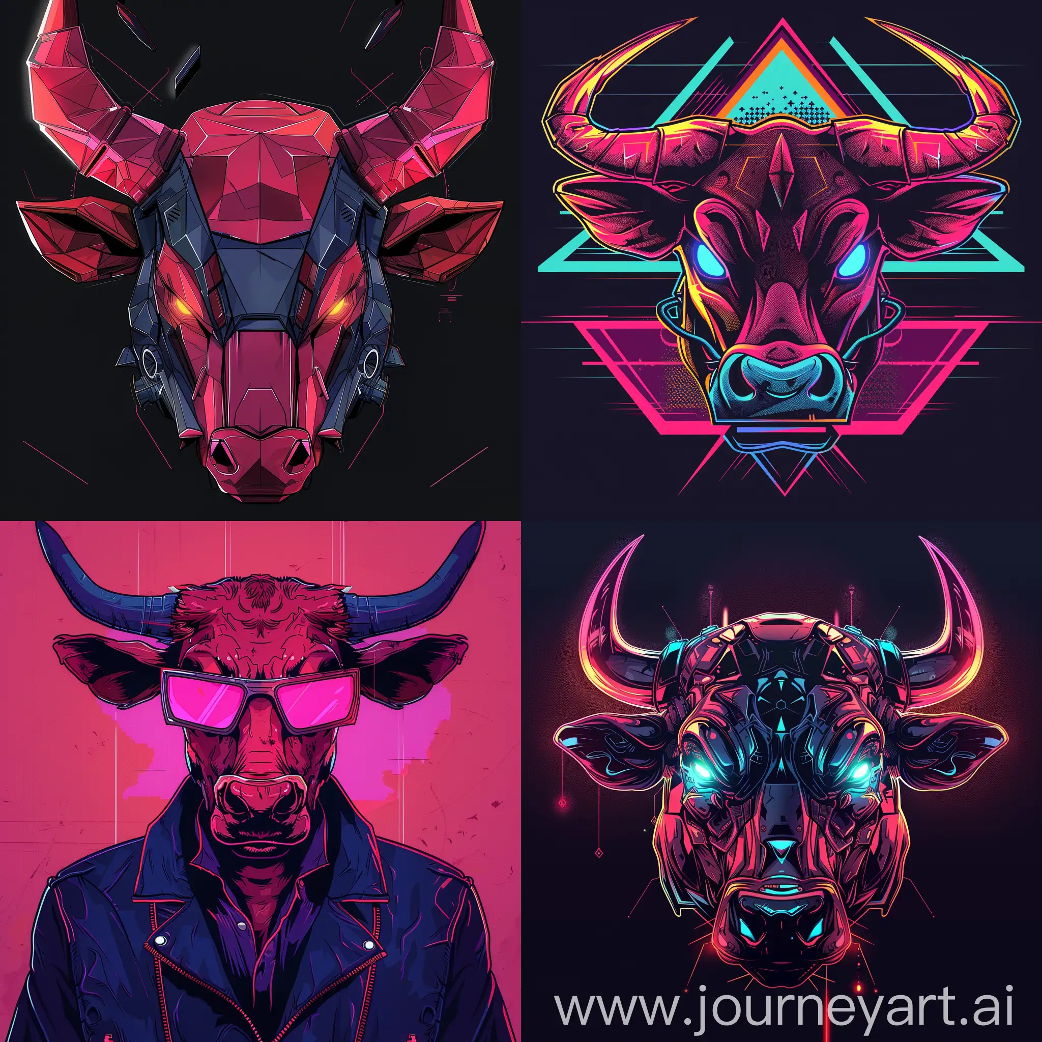 Synthwave-Red-Bull-Avatar-Cybernetic-Creature-in-Futuristic-Landscape