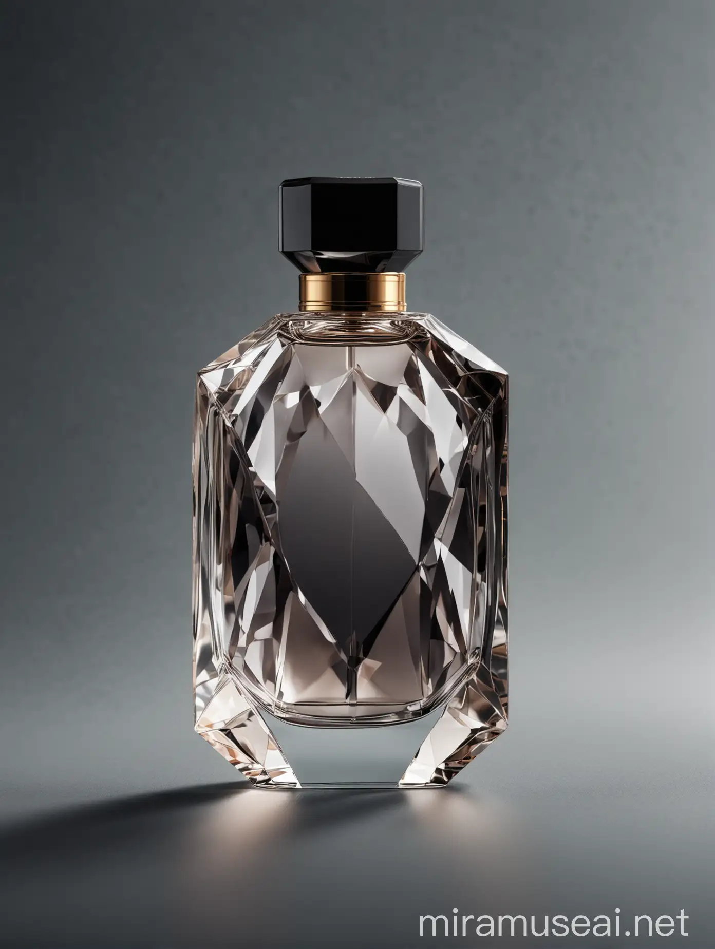 The Image Shows one Men's perfume bottle. The Perfume bottle is set against an isolated background. It is the perfect Perfume bottle with a symmetrical, geometric and beautiful shape.