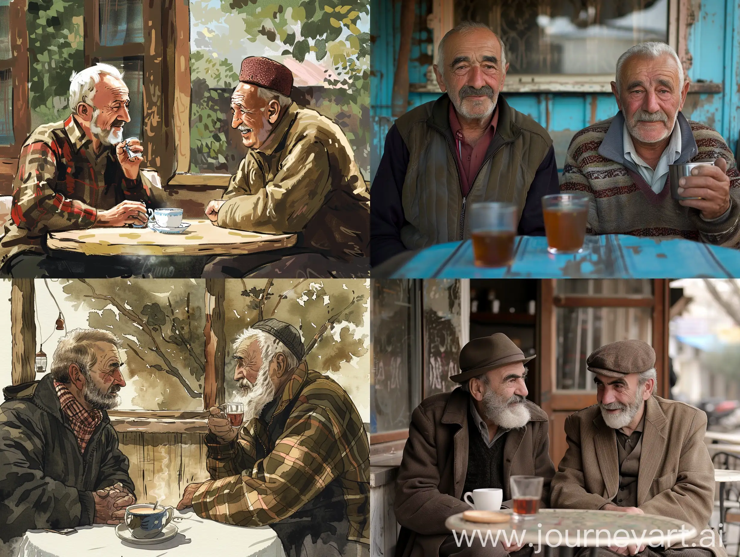 Mehmet and Kemal were sitting in the village café, sipping tea. Kemal turned to Mehmet with a sigh and said, "Have you seen what they have done to our country, Mehmet?"

Mehmet took a deep breath and replied, "I have, Kemal, but don't forget that we will rise again thanks to honest people."

Kemal's eyes shone with hope and he added, "If we join hands, we can overcome every difficulty."

Mehmet smiled and took another sip of his tea and said, "The important thing is not to lose faith and to fight together."

Kemal nodded and said, "You are right, Mehmet. The future depends on our efforts," he replied.