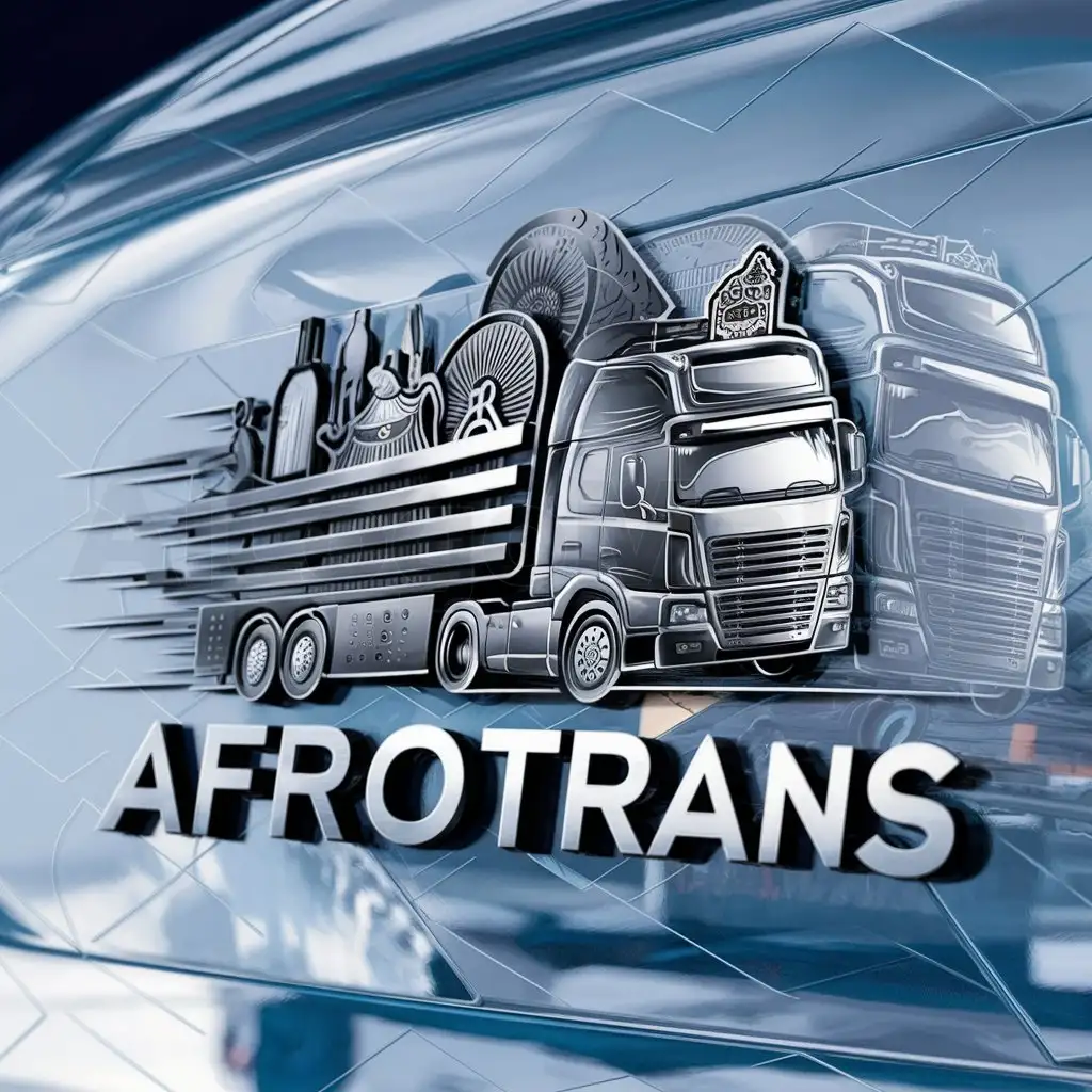 a logo design,with the text "AfroTrans", main symbol:A Truck with an african stuff,complex,be used in Others industry,clear background